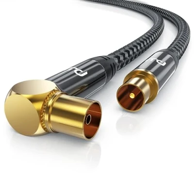 Abbildung von CSL 1m Antennenkabel gewinkelt mit Braiding 8k 4k HDTV 1 Meter Antennen kabel Kupplung 90 Winkel zu Stecker gerade 75 Ohm geeignet für TV Radio DVB T2 S S2, Winkelstecker