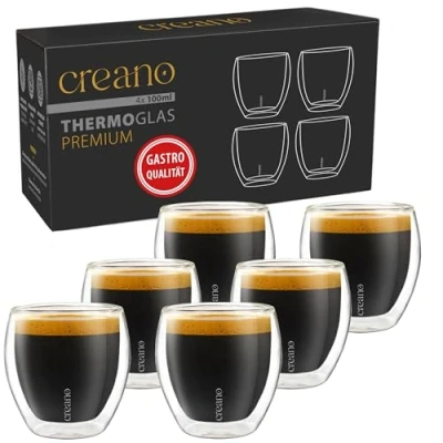 Abbildung von Creano PREMIUM doppelwandige Espressogläser 100ml 6er Set Gastronomie Qualität 100% Spülmaschinenfest Thermoglas Doppelwandglas NEUHEIT 2024