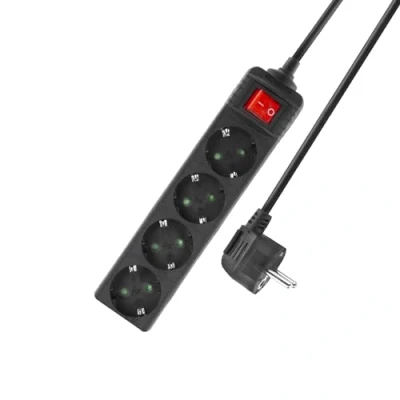 Abbildung von ACT Steckdosenleiste mit beleuchtetem Schalter, 4 Steckdosen, 2m Kabel, schwarz AC2440