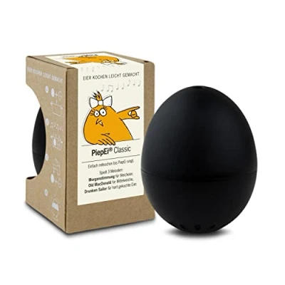 Abbildung von PiepEi Classic Schwarz Singende Eieruhr zum Mitkochen Eierkocher für 3 Härtegrade Piep Ei mit Melodien Lustiges Kochei Musik Eggtimer Brainstream