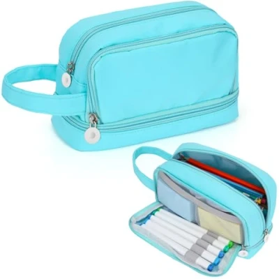 Abbildung von Alyvisun Federmäppchen Große Kapazität Mäppchen Etui Stifte mit 3 Fächern für Jungen und Mädchen, Robuste Schreibwaren Organizer Pencil Case Tragegriff Schule Büro (Blau)