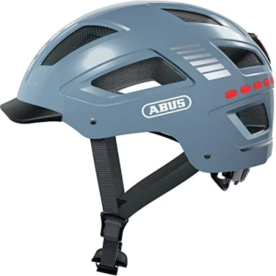 Abbildung von ABUS Fahrradhelm mit Licht Hyban 2.0 LED Vorder und Rücklicht &amp; robuste Hartschale für Damen Herren Blau Glänzend, Größe L