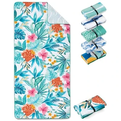 Abbildung von Fit Flip Strandtuch XXL Mikrofaser Badetuch Strandtücher leicht und schnelltrocknend 100% recyceltes Handtuch Strandhandtuch zum Baden (Tropic Flowers 160x90cm)