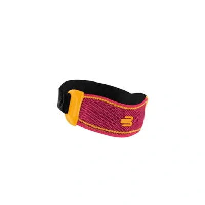Abbildung von Bauerfeind 1 Unisex Knie Sportgurt, Rechts/links tragbar, Für Ballsport, Leichtathletik, Druckentlastung, Silikonring, L, Pink, 26 g