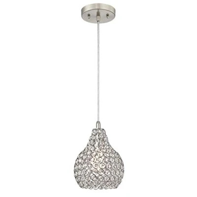 Abbildung von 61037 Einflammige Pendelleuchte von Westinghouse Lighting für den Innenbereich, Ausführung in gebürstetem Nickel, Lampenschirm mit Kristallprismen