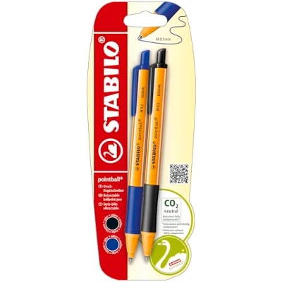 Abbildung von Druck Kugelschreiber STABILO pointball 2er Pack blau, schwarz