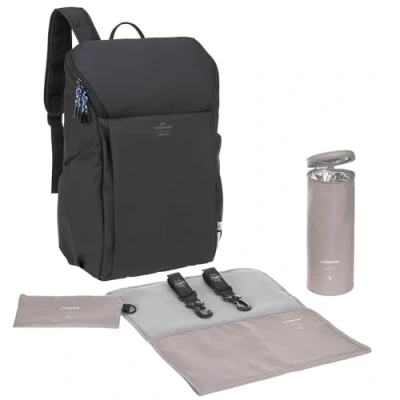 Abbildung von LÄSSIG Baby Wickelrucksack mit Wickelunterlage, Kinderwagenbefestigung und Flaschenhalter/GRE Slender Up Backpack Black