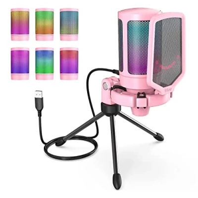 Abbildung von FIFINE Gaming Mikrofon PC, USB Microphone für PS4 PS5 Mac, mit Ständer, Stummschalttaste, Popfilter, Shock Mount, Streaming Podcast Studio