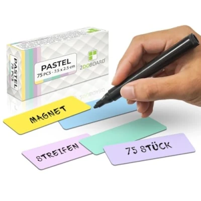 Abbildung von 2DOBOARD Magnetstreifen beschreibbar 7,5 cm x 2,5 Pastel 75 Stück Magnetschilder zum beschriften Für Kühlschrank, Whiteboard &amp; Tafel Magnetetiketten