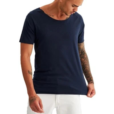 Abbildung von Leif Nelson T Shirt Herren Sommer tiefer Rundhals Ausschnitt (Blau, Größe L), Regular Fit 100% Baumwolle, Casual Basic Männer Kurzarm