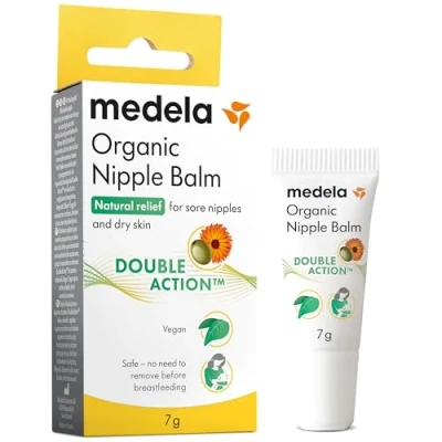 Abbildung von Medela Bio Brustwarzencreme Beruhigend und pflegend für stillende Mütter 100% natürlich sicher Schnelle Linderung bei beanspruchten Brustwarzen Postpartum Essentials 7g
