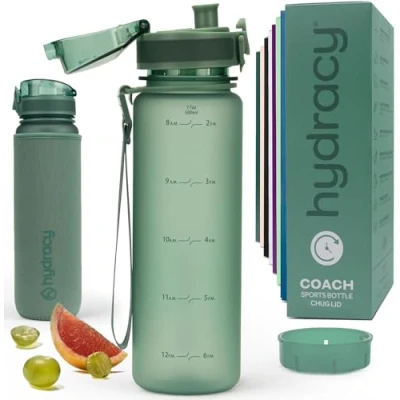 Abbildung von Hydracy Trinkflasche mit Fruchteinsatz 500ml Wasserflasche BPA freie Zeitmarkierung Auslaufsichere Sportflasche Kondensationsfrei für Sport und Outdoor