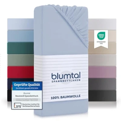 Abbildung von Blumtal® Basics Spannbettlaken Topper 180x200cmJersey Bettlaken 180x200cm aus 100% Baumwolle Oeko TEX zertifiziertes Spannbetttuch Bezug 180x200 cm Laken Hellblau