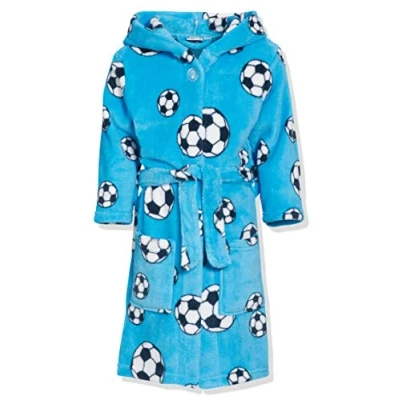 Abbildung von Playshoes Unisex Kinder Fleece Bademantel Morgenmantel, blau Fußball, 122/128