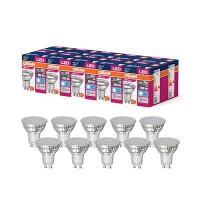 Abbildung von OSRAM LED Star Value PAR16 Lampe für GU10 Sockel, Reflektor Lampe, GL, 620 Lumen, kaltweiß (4000K), Ersatz herkömmliche 49W Glühbirnen, nicht dimmbar, 10er Pack