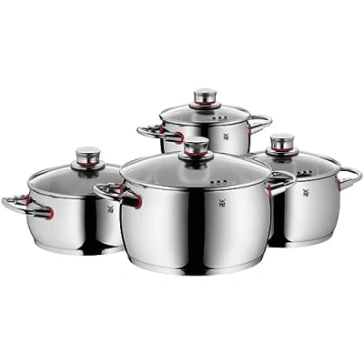 Abbildung von WMF Quality One Topfset Induktion 4 teilig, Kochtopf Set mit Glasdeckel, Cromargan Edelstahl poliert, Induktions Töpfe unbeschichtet, Dampföffnung