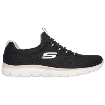 Abbildung von Skechers Damen Summits Artistry Chic Sneaker, Schwarzes Netzgewebe, Hellrosa Besatz, 42 EU