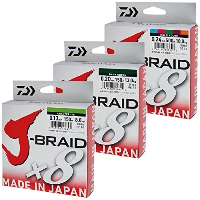 Abbildung von Daiwa J Braid X8 Angelschnur, 150 m, # 0,10 mm x 8 Chartreuse, geflochten, zum Surfen und Karpfenangeln