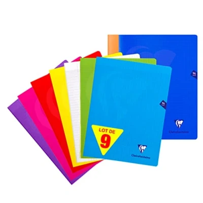 Abbildung von Clairefontaine 323361AMZC Set mit 9 Heften Mimesys, 48 Blatt, DIN A4+, 24 x 32cm, 90g (7x französischen Lineatur + 2x kariert), 1 Set, farbig sortiert