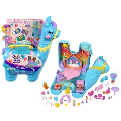 Abbildung von Polly Pocket Schatulle, Lama im Pyjama Party Thema, mit 25 Zubehörteilen wie 2 Puppen und Lamas, interaktive Elemente für intensives Spielen, Spielzeug ab 4 Jahre, HHX74
