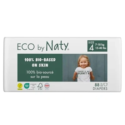 Abbildung von Eco by Naty Baby Öko Windeln umweltfreundliche Premium Bio aus pflanzenbasierten Materialien, ideal für empfindliche Babyhaut (Größe 4 88 Stück)