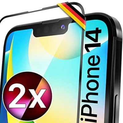 Abbildung von UTECTION 2X Full Screen Schutzglas für iPhone 14 Perfekte Passform vom Deutschen Anbieter Kinderleichte Anbringung &gt; Keine Blasenbildung, ultimative Glashärte Langzeitschutz, 2 Stück