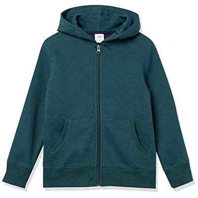Abbildung von Amazon Essentials Jungen Fleece Kapuzenpullover mit Reißverschluss, Dunkelgrün, 6 7 Jahre