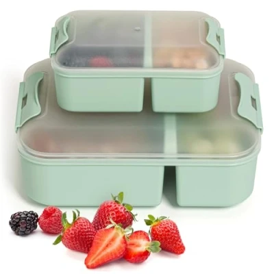 Abbildung von Hausfelder Brotdosen Lunchbox 2er Set, mit Fächern, Bento Box für Erwachsene und Kinder (MintGreen, 1 x Groß Klein)