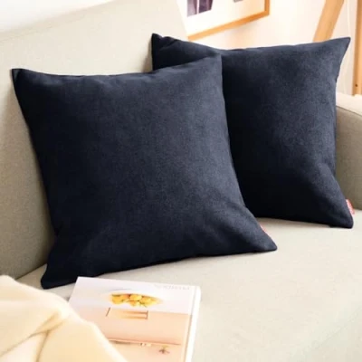 Abbildung von Blumtal 2er Set Kissenbezug 50x50 dunkelblau kuschelige Chenille Kissenbezüge mit verstecktem Reißverschluss, Oekotex Zertifizierte Kissenhülle für Deko Kissen Sofakissen Polster &amp; Zierkissen