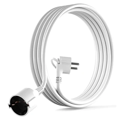 Abbildung von MutecPower 3 Meter Verlängerungskabel mit Flachstecker Qualitäts Kunststoff Schuko Verlängerung Schutzkontakt 90 Winkelstecker &amp; Schutzkontaktkupplung bis 250V 16A IP20 3m weiß