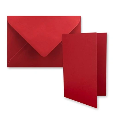 Abbildung von 25x DIN B6 Faltkarten Set mit Umschlägen in Rot 120 x 170 mm ideal für Einladungskarten, Hochzeit, Taufe, Kommunion, Konfirmation Marke: FarbenFroh