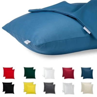 Abbildung von Kissenbezug 50x50 Baumwolle Premium Satin 2er Set Kissenhülle Deko für Kissen Sofa/Bett Stoff Superweicher Resistent Hypoallergen Anti Milben Kopfkissenbezug mit Verdecktem Zip Voll Waschbar