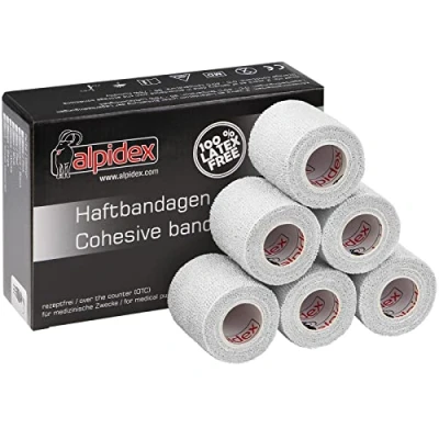Abbildung von ALPIDEX 6 Rollen Haftbandage 5 cm x 4.5 m Selbstklebender Verband Pet Bandagen Fixierband Sport Vet Wrap Tape Selbsthaftend, Farbe:weiß