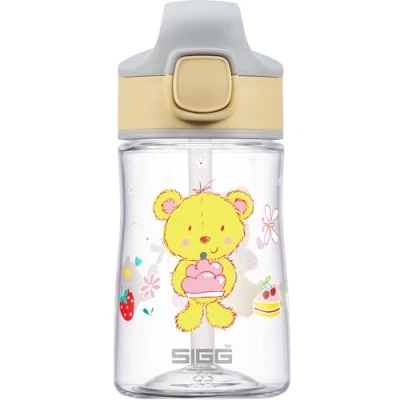 Abbildung von SIGG Tritan Trinkflasche Kinder Miracle Furry mit Trinkhalm Auslaufsicher Spülmaschinenfest Microwellengeeignet Kratzresistent BPA frei Schule &amp; Sport Gelb Teddybär 0,35L