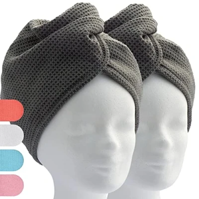 Abbildung von ELEXACARE Haarturban, Turban Handtuch mit Knopf (2 Stück alpinweiß), Mikrofaser für Kopf und Lange Haare