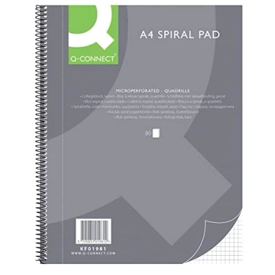 Abbildung von Q Connect Spiral Notizblock A4 Kariert / 80 Blatt 160 Seiten/Notizbuch Spiralblock Collegeblock/Notizblock mit Spiralbindung/Schulblock Schreibblock