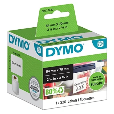 Abbildung von DYMO Original LabelWriter Mehrzwecketiketten 54 mm x 70 Rolle mit 320 leicht ablösbaren Etiketten selbstklebend für Etikettendrucker und Beschriftungsgerät