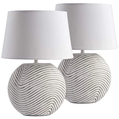 Abbildung von BRUBAKER 2er Set Tisch oder Nachttischlampen Weiß Keramikfüße in zweifarbigem, mattem Finish 38 cm Höhe, Weiß/grau