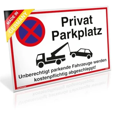 Abbildung von Schild Privat Parkplatz Alu 30 x 20 cm Unberechtigt parkende Fahrzeuge Werden kostenpflichtig abgeschleppt! weiß stabiles mit UV Schutz Parkverbot Dreifke®
