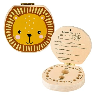 Abbildung von hej kiddo Zahndose Milchzähne Zahnbox für Milchzahndose Jungen &amp; Mädchen erstes Zähnchen Zahnfee Geschenke Milk Tooth Box (Löwe)