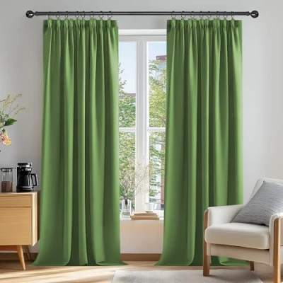 Abbildung von Deconovo Vorhang Blickdicht Kräuselband Gardinen Kinderzimmer Thermogardine Kälteschutz, 229x117cm(HöhexBreite), Apfelgrün, 2er Set