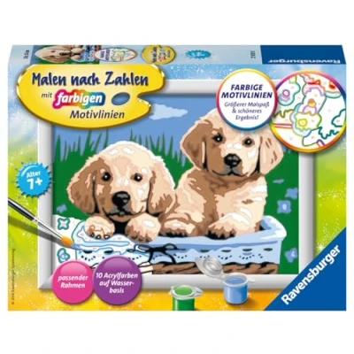 Abbildung von Ravensburger CreArt 27839 Süße Hundewelpen Malen nach Zahlen Hund für Kinder ab 7 Jahre