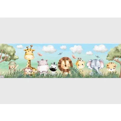 Abbildung von Selbstklebende Bordüre Dschungelsafari AG Design, AWBD 8010 Kinderzimmer Wand Aufkleber Dekoration Wandbordüre für Mädchen und Junge Folie, Mehrfarbig Breite 500 cm x Höhe 14