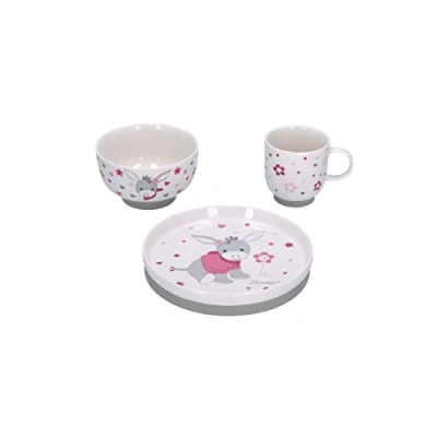 Abbildung von Sterntaler Baby Mädchen Kindergeschirr Set Porzellan Geschirr 3 teilig Emmi Girl Frühstücksset, Babygeschirr weiß