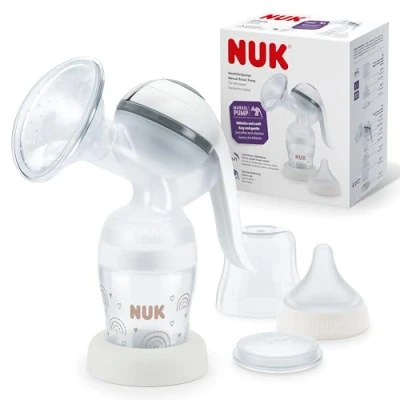 Abbildung von NUK Handmilchpumpe Weiches Silikonkissen Ergonomischer Pumphebel Mit Perfect Match Babyflasche 150 ml