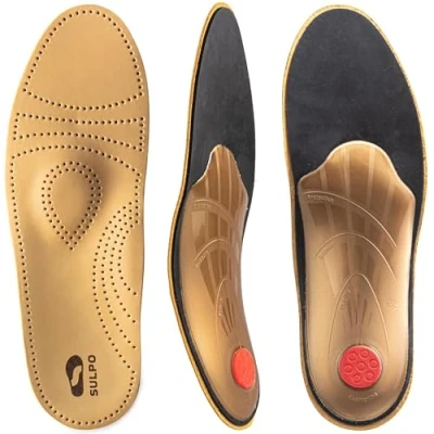 Abbildung von SULPO Orthopädische Einlegesohlen Comfort Schuheinlagen aus echtem Leder mit Fußgewölbe Unterstützung bei Plattfuß und Mittelfuß Beschwerden Einlagen Schuhe Damen Herren 1 Paar (45)