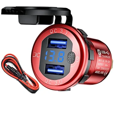 Abbildung von 12V Auto USB Steckdose KFZ Ladegerät mit LED Voltmeter Anzeige 12 Volt Zigarettenanzünder Adapter Einbau Buchse 36W QC 3.0 Schnellladung für Wohnmobil Motorrad,Wohnwagen,Marine,RTV,Fahrzeuge,SUV