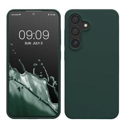 Abbildung von kwmobile Hülle kompatibel mit Samsung Galaxy S24 Silikon Handy Case Handyhülle für weiche Oberfläche kabelloses Laden Moosgrün