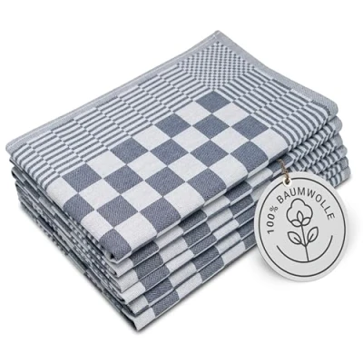 Abbildung von ZOLLNER 6er Set Geschirrtücher Baumwolle in 65x65 cm extrem saugstarke und robuste Küchentücher waschbar bis 60C blau kariert Gastronomiequalität Oeko Tex® Zertifiziert