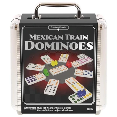 Abbildung von Goliath Mexican Train Dominoes, Metall Tin, Domino Spiel für Kinder ab 6 Jahren, Brettspiel 2 bis 10 Spieler, Strategisches